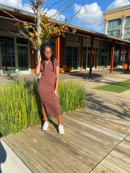 Chocolate Collared Midi Dress